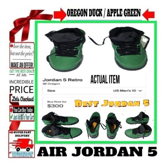 🛑Nike AIR JORDAN 5➕🆒 SNEAKERS Apple Green SHOES Oregon Duck Retro 💸BUY NOW‼️ - Picture 2 of 16